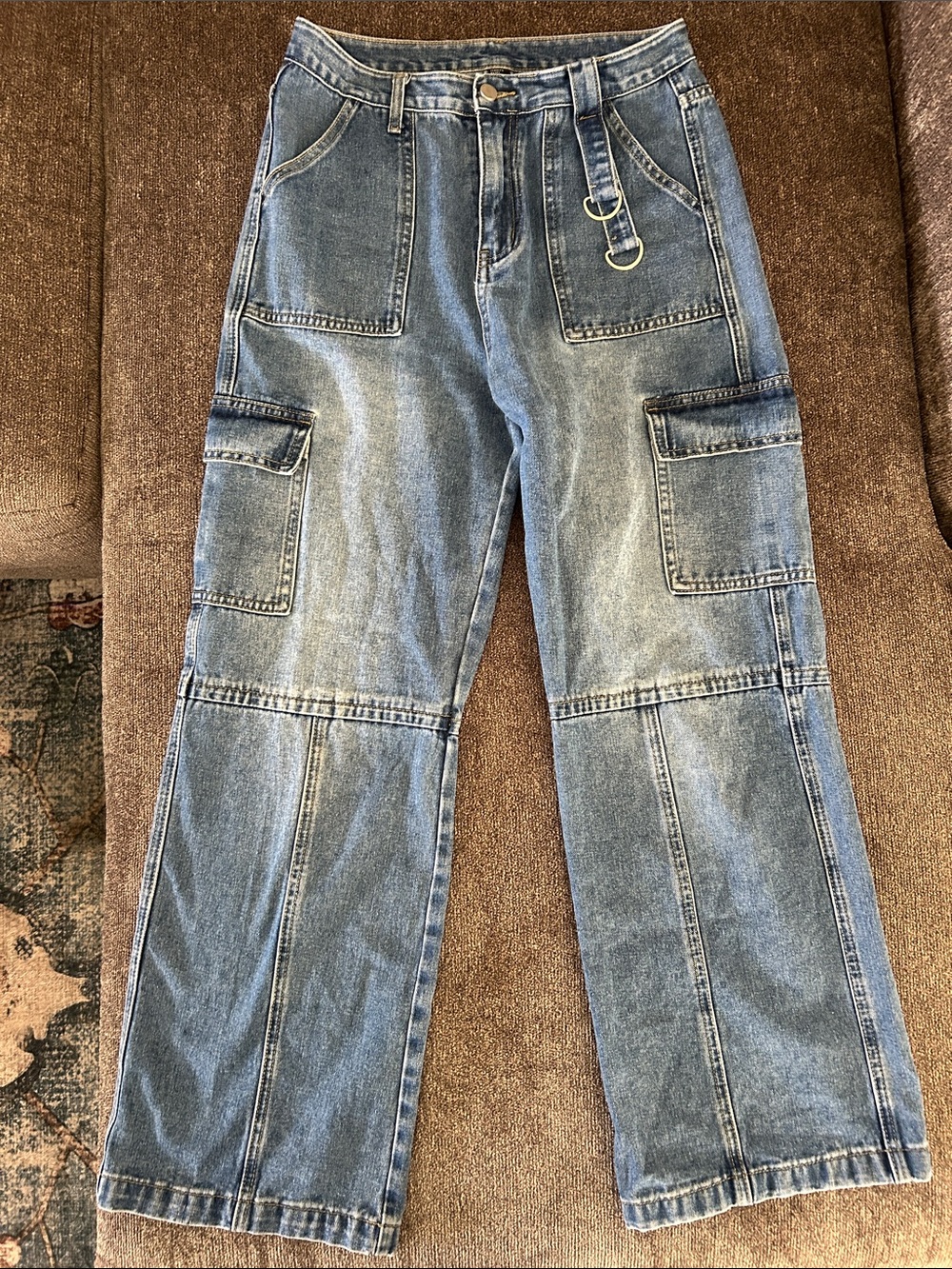 Cider Light Blue Wide-Leg Cargo Jeans
